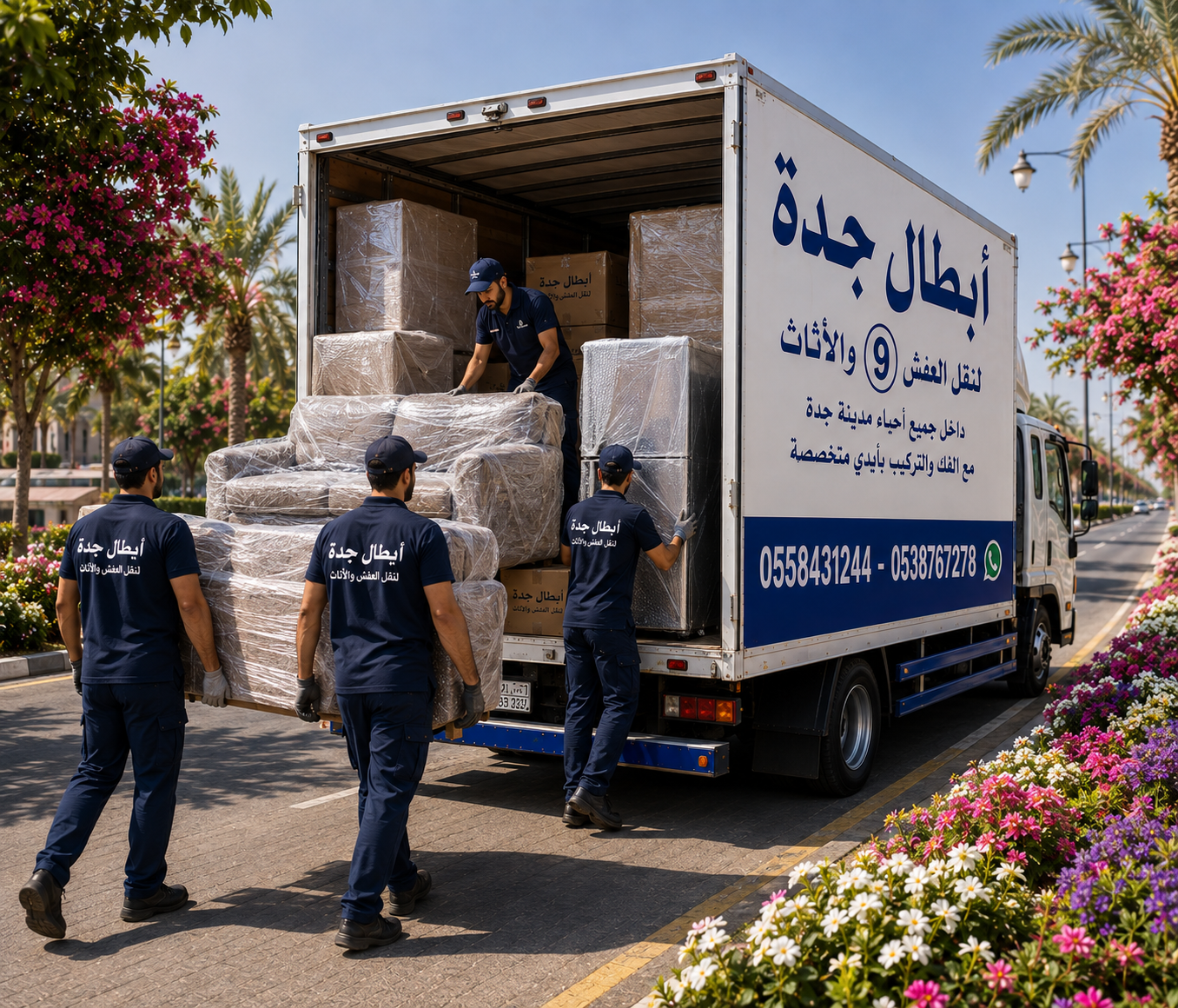 شركة نقل عفش جدة ومكة عمال يحملون العفش تبع شركة نقل عفش من جدة الي مكة